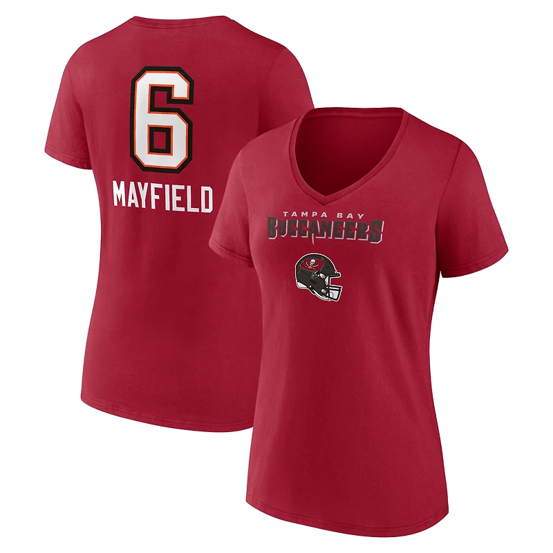 Women's Baker Mayfield Red Tampa Bay Buccaneers Team Wordmark Player Name & Number V-Neck T-Shirt