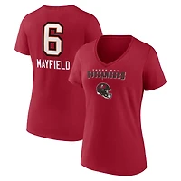 Women's Baker Mayfield Red Tampa Bay Buccaneers Team Wordmark Player Name & Number V-Neck T-Shirt