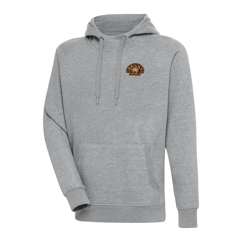 Men's Antigua  Heather Gray Boston Bruins 100th Anniversary Victory Pullover Hoodie