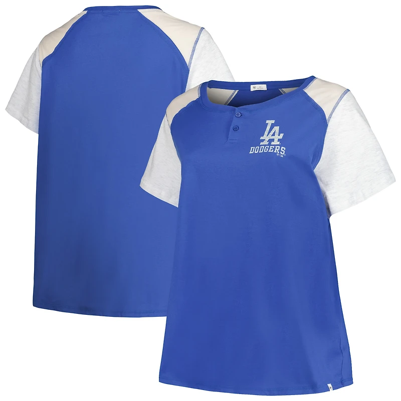 Women's '47 Royal/Gray Los Angeles Dodgers Plus Size Henley T-Shirt