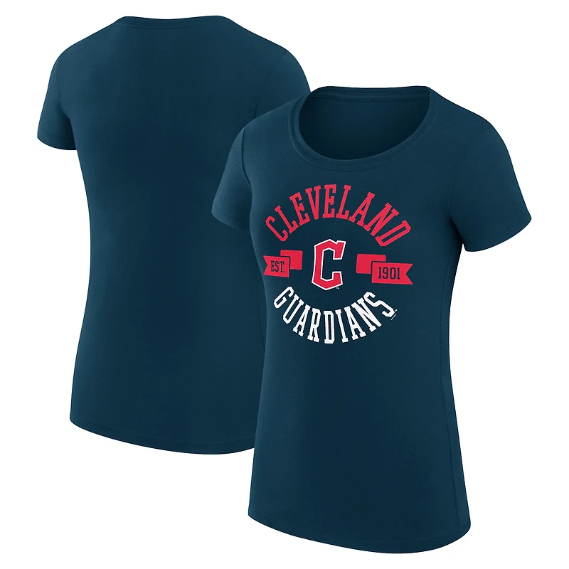 Women's G-III 4Her by Carl Banks Navy Cleveland Guardians Super-Slim Fit Lightweight City Graphic T-Shirt