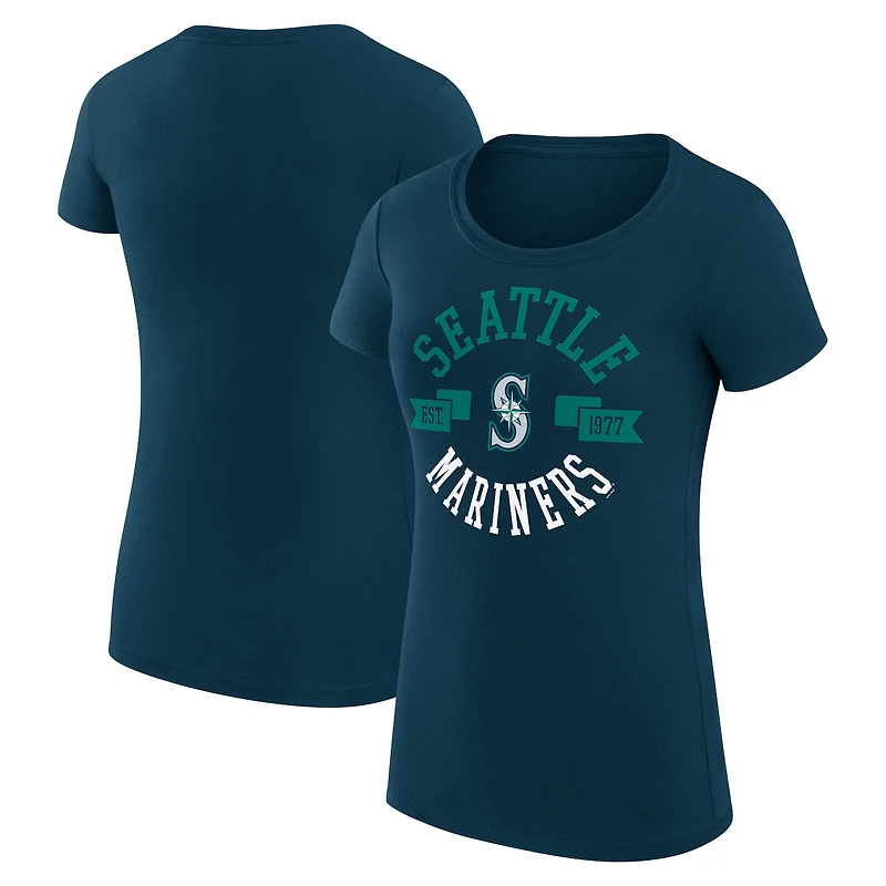 Women's G-III 4Her by Carl Banks Navy Seattle Mariners Super-Slim Fit Lightweight City Graphic T-Shirt