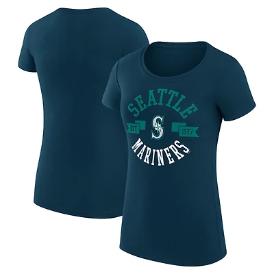 Women's G-III 4Her by Carl Banks Navy Seattle Mariners Super-Slim Fit Lightweight City Graphic T-Shirt