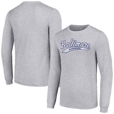 Men's Starter Heather Gray Baltimore Ravens Tailsweep Long Sleeve T-Shirt