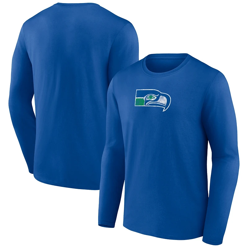 Men's Royal Seattle Seahawks Throwback Long Sleeve T-Shirt