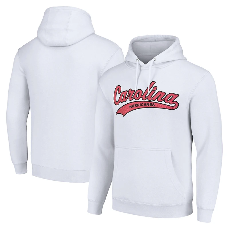 Men's Starter White Carolina Hurricanes Tailsweep Fleece Tri-Blend Pullover Hoodie
