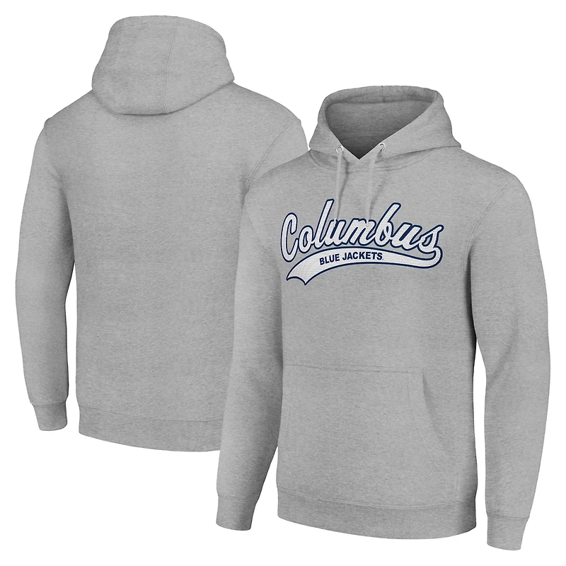 Men's Starter Heather Gray Columbus Blue Jackets Tailsweep Fleece Tri-Blend Pullover Hoodie