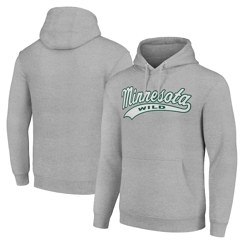 Men's Starter Heather Gray Minnesota Wild Tailsweep Fleece Tri-Blend Pullover Hoodie