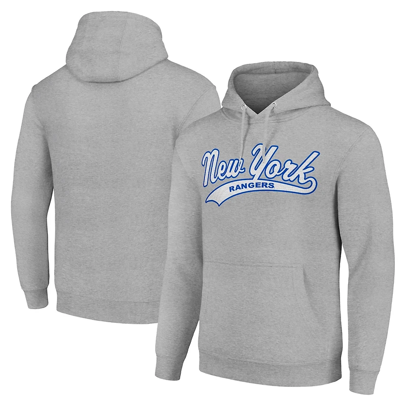 Men's Starter Heather Gray New York Rangers Tailsweep Fleece Tri-Blend Pullover Hoodie