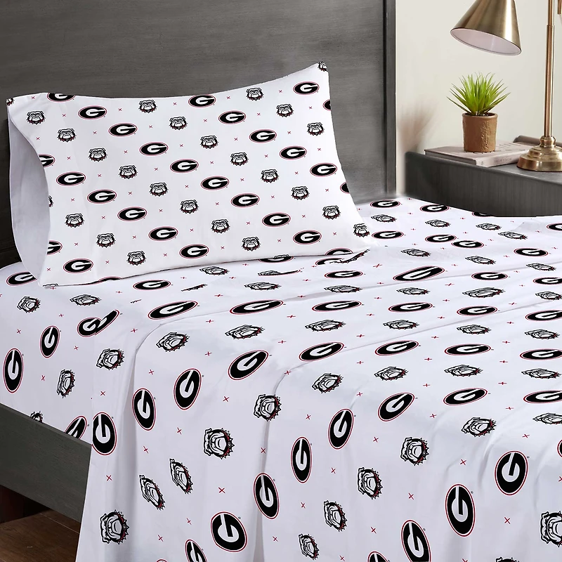 Pegasus Georgia Bulldogs Three-Piece Twin Sheet Set