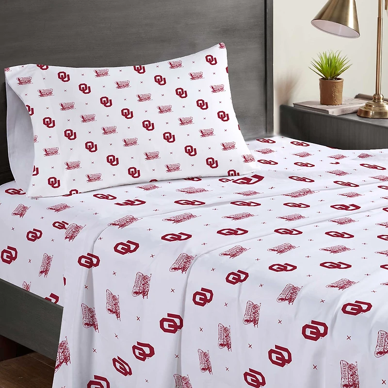 Pegasus Oklahoma Sooners Three-Piece Twin Sheet Set