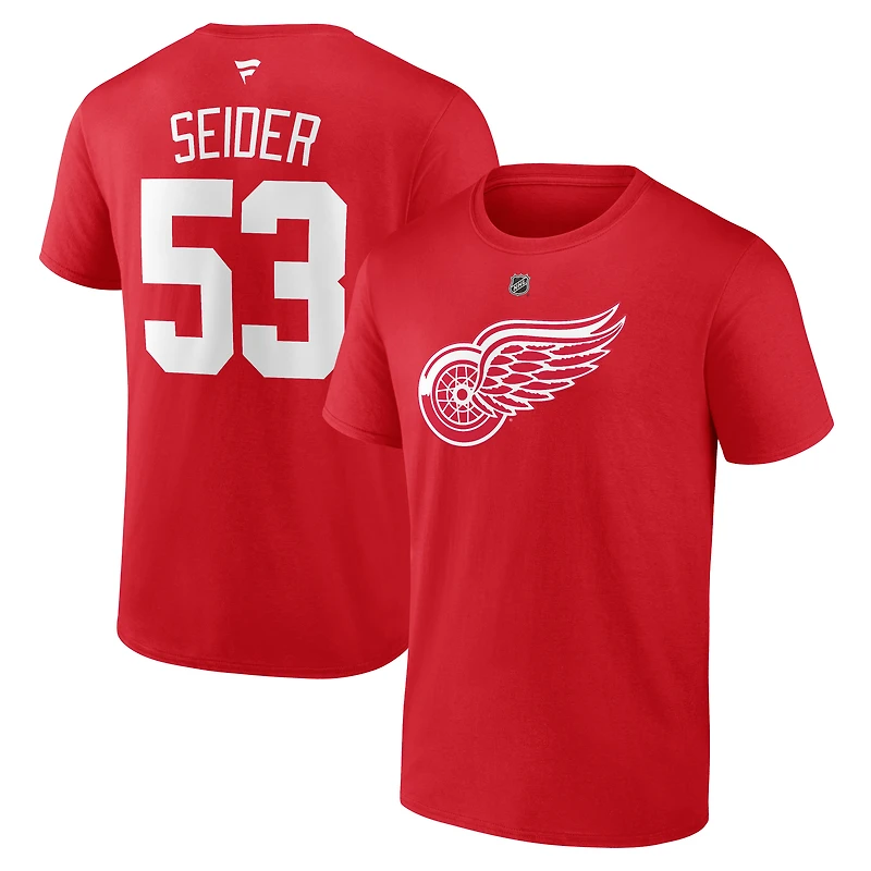 Men's Fanatics Moritz Seider Red Detroit Red Wings Authentic Stack Name & Number T-Shirt