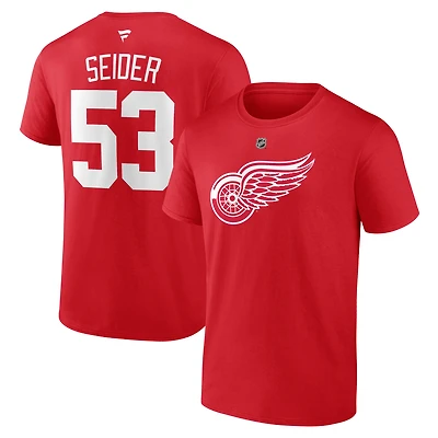 Men's Fanatics Moritz Seider Red Detroit Red Wings Authentic Stack Name & Number T-Shirt