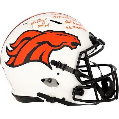 Limited Edition of 7: John Elway Denver Broncos Autographed Riddell Authentic Helmet with Multiple Inscriptions