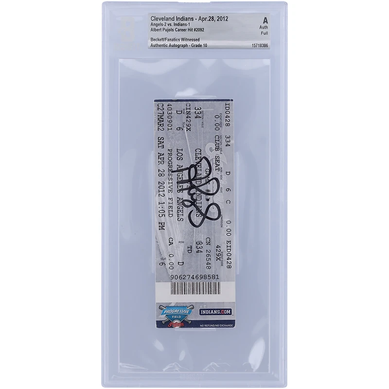 Albert Pujols Los Angeles Angels Autographed Career Hit #2092 Beckett Fanatics Witnessed Authenticated Ticket