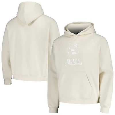 Men's Cream Seattle Sounders FC Tonal Team Primary Logo Oversized Raglan Pullover Hoodie