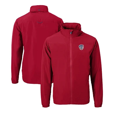 Men's Cutter & Buck  Red Milwaukee Brewers Stars & Stripes Charter Eco Recycled Full-Zip Jacket