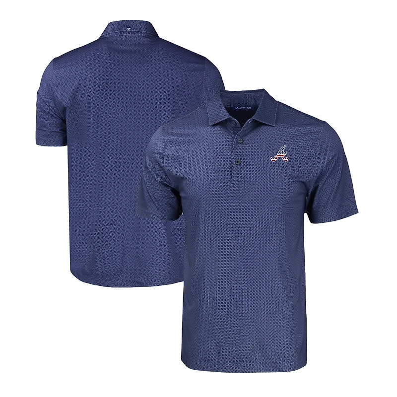 Men's Cutter & Buck  Navy Atlanta Braves Stars & Stripes Pike Eco Tonal Geo Print Stretch Recycled Polo