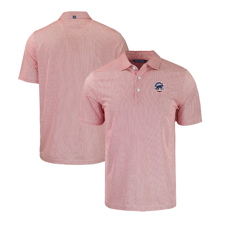 Men's Cutter & Buck  White/Red Chicago Cubs Stars & Stripes Pike Eco Symmetry Print Stretch Recycled Polo