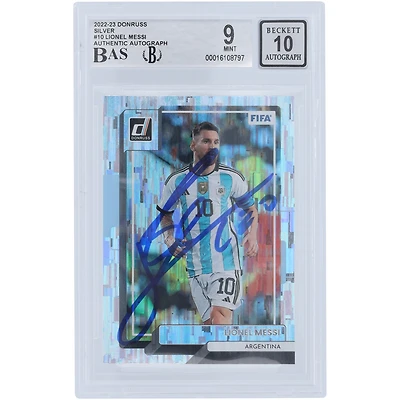 Lionel Messi Argentina National Team Autographed 2022-23 Panini Donruss Silver #10 BAS Authenticated 9/10 Card