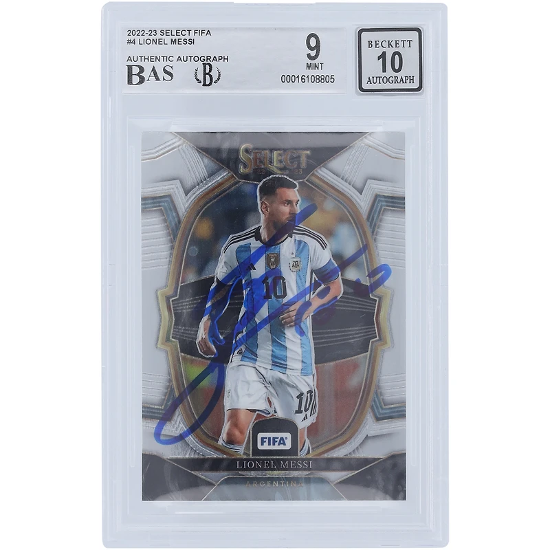 Lionel Messi Argentina National Team Autographed 2022-23 Panini Select FIFA #4 BAS Authenticated 9/10 Card