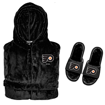 Men's ISlide  Black Philadelphia Flyers Hooded Phantom Robe & Fur Slide Bundle