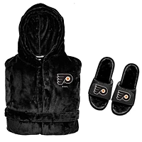 Men's ISlide  Black Philadelphia Flyers Hooded Phantom Robe & Fur Slide Bundle