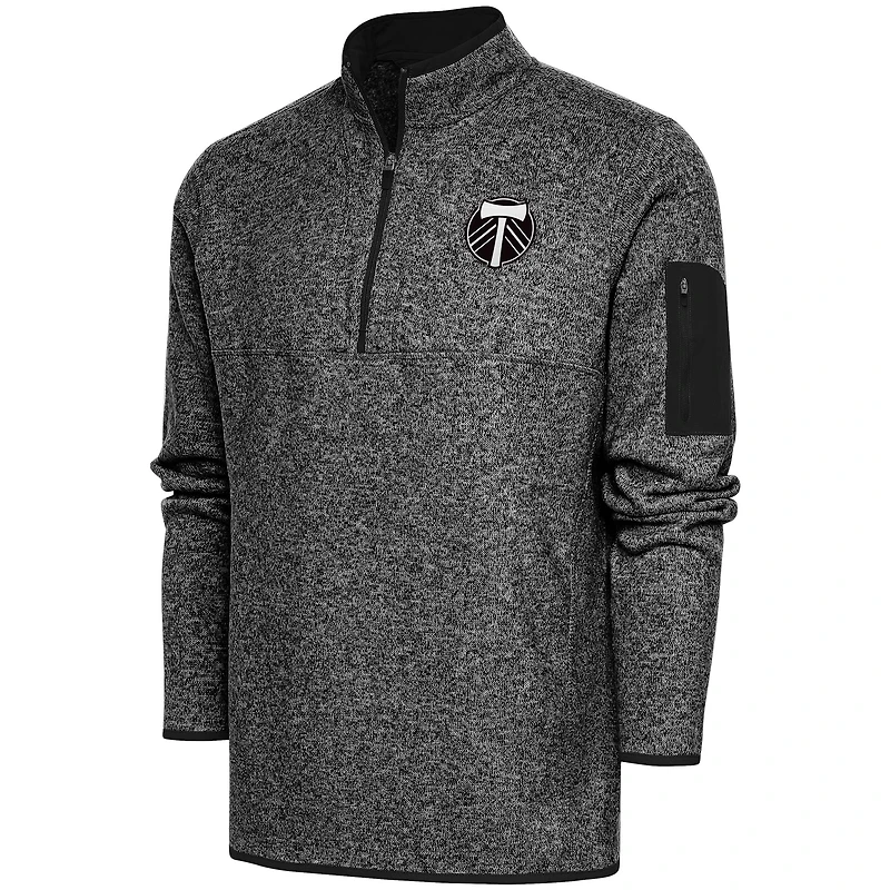 Men's Antigua  Heather Black Portland Timbers Brushed Metallic Big & Tall Fortune Quarter-Zip Jacket