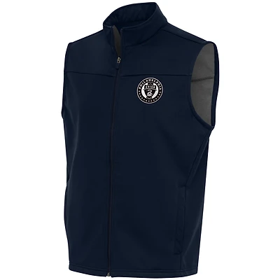 Men's Antigua  Navy Philadelphia Union Brushed Metallic Links Full-Zip Golf Vest