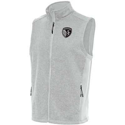 Men's Antigua  Gray Sporting Kansas City Brushed Metallic Course Full-Zip Vest