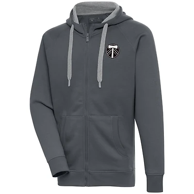 Men's Antigua  Charcoal Portland Timbers Brushed Metallic Victory Raglan Full-Zip Hoodie