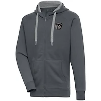 Men's Antigua  Charcoal Sporting Kansas City Brushed Metallic Victory Full-Zip Hoodie