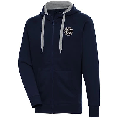 Men's Antigua Navy Philadelphia Union Brushed Metallic Victory Raglan Full-Zip Hoodie