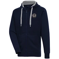 Men's Antigua  Navy Philadelphia Union Brushed Metallic Victory Raglan Full-Zip Hoodie