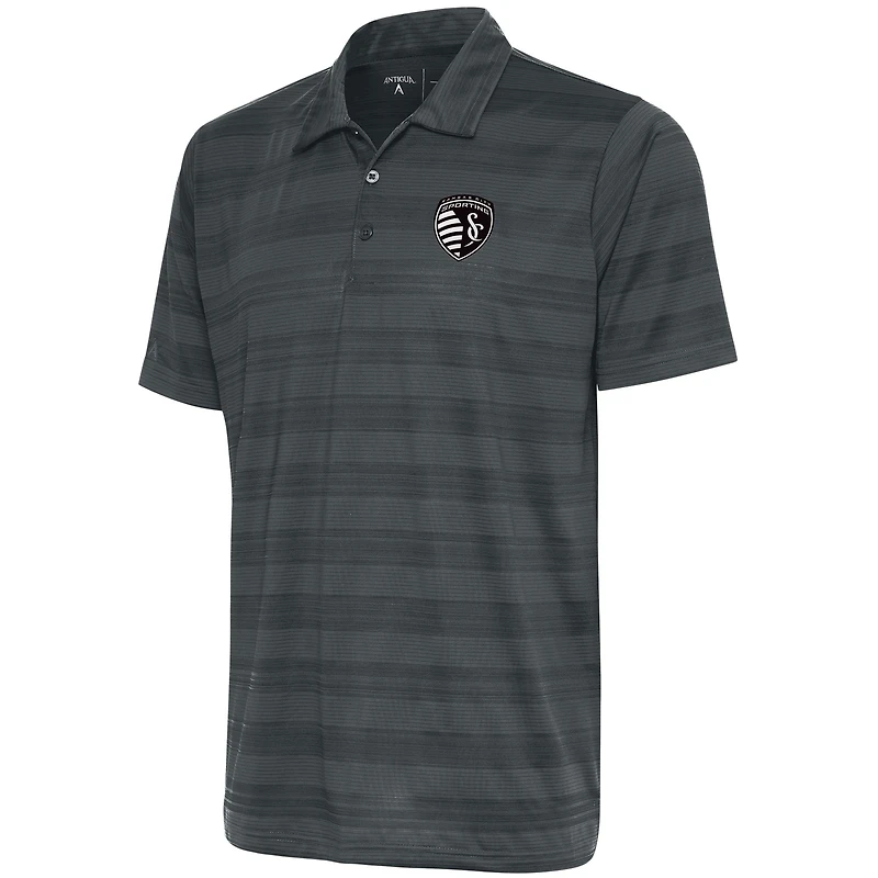 Men's Antigua Charcoal Sporting Kansas City Brushed Metallic Compass Polo