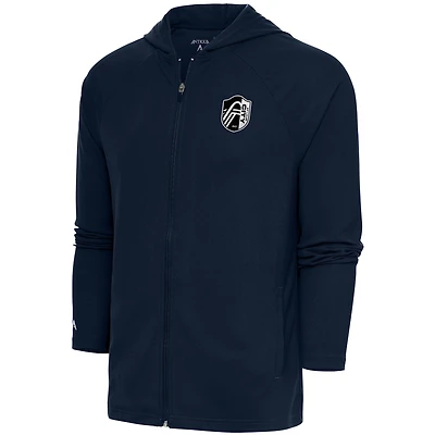 Men's Antigua  Navy St. Louis City SC Brushed Metallic Legacy Raglan Full-Zip Hoodie