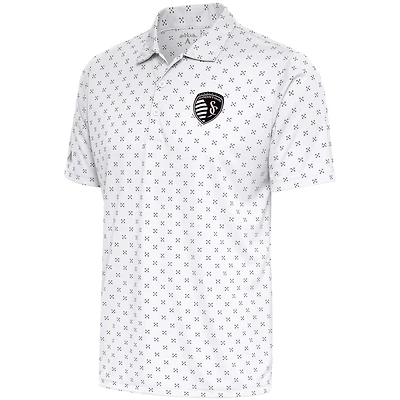 Men's Antigua  White Sporting Kansas City Brushed Metallic Spark Polo