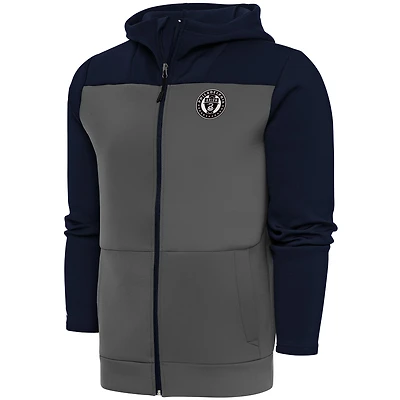 Men's Antigua  Navy/Steel Philadelphia Union Brushed Metallic Protect Full-Zip Hoodie