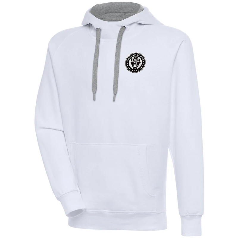 Men's Antigua  White Philadelphia Union Brushed Metallic Victory Raglan Pullover Hoodie