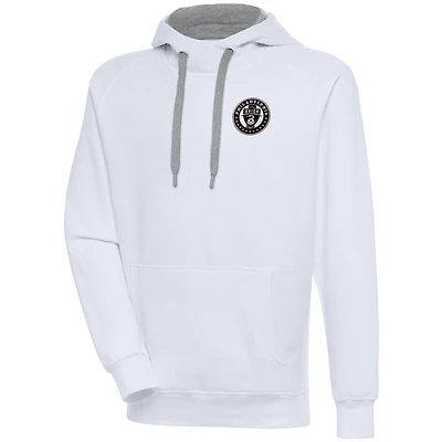 Men's Antigua  White Philadelphia Union Brushed Metallic Victory Raglan Pullover Hoodie