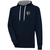 Men's Antigua  Navy Sporting Kansas City Brushed Metallic Victory Raglan Pullover Hoodie
