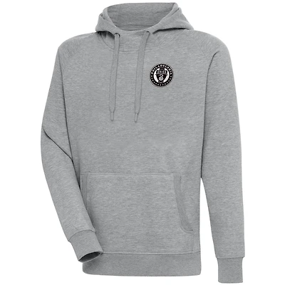 Men's Antigua  Heather Gray Philadelphia Union Brushed Metallic Victory Raglan Pullover Hoodie