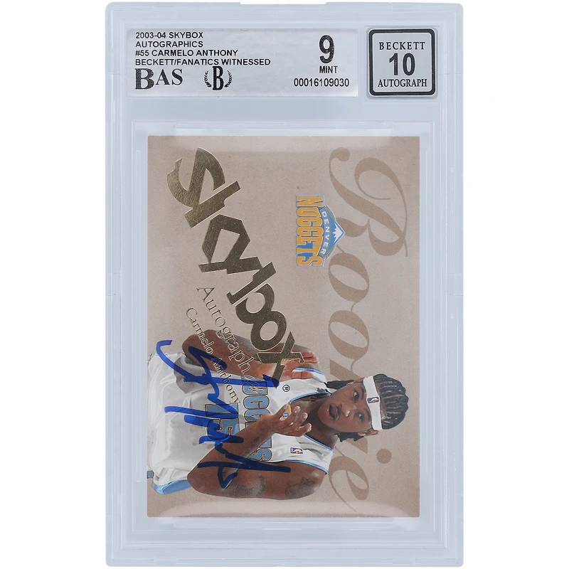 Carmelo Anthony Denver Nuggets Autographed 2003-04 Fleer Skybox #55 #/1500 Beckett Fanatics Witnessed Authenticated 9/10 Rookie Card