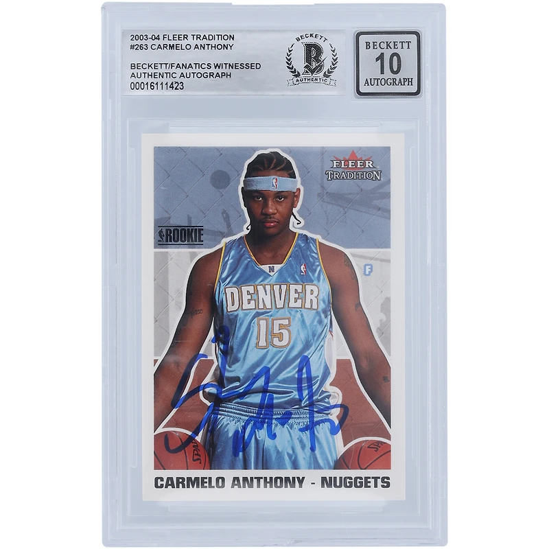 Carmelo Anthony Denver Nuggets Autographed 2003-04 Fleer Tradition #263 Beckett Fanatics Witnessed Authenticated 10 Rookie Card