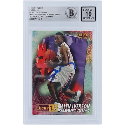 Allen Iverson Philadelphia 76ers Autographed 1996-97 Fleer Lucky 13 #1 Beckett Fanatics Witnessed Authenticated 10 Rookie Card