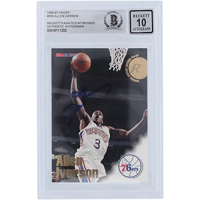 Allen Iverson Philadelphia 76ers Autographed 1996-97 Hoops #295 Beckett Fanatics Witnessed Authenticated 10 Rookie Card