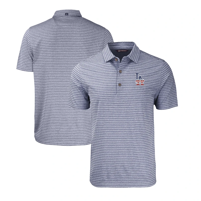 Men's Cutter & Buck  Heather Navy Los Angeles Dodgers Stars & Stripes Big & Tall Forge Eco Heather Stripe Stretch Recycled Polo