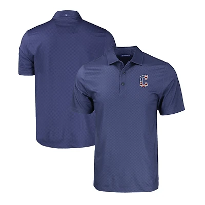 Men's Cutter & Buck Navy Cleveland Guardians Stars & Stripes Big & Tall Pike Eco Tonal Geo Print Stretch Recycled Polo