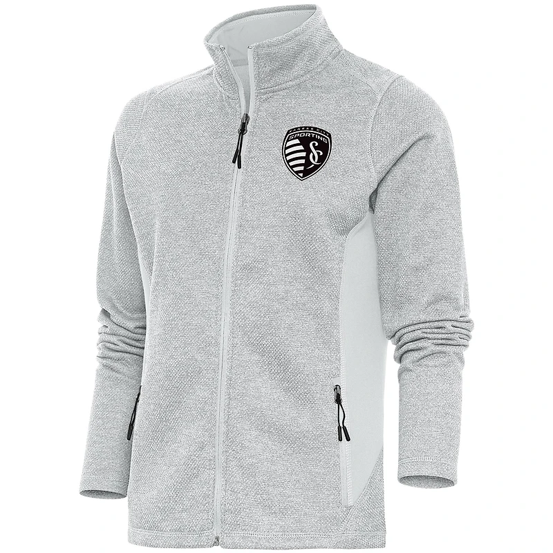 Women's Antigua  Gray Sporting Kansas City Brushed Metallic Course Full-Zip Jacket