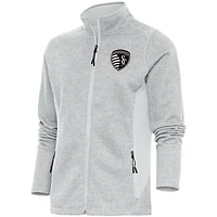 Women's Antigua  Gray Sporting Kansas City Brushed Metallic Course Full-Zip Jacket